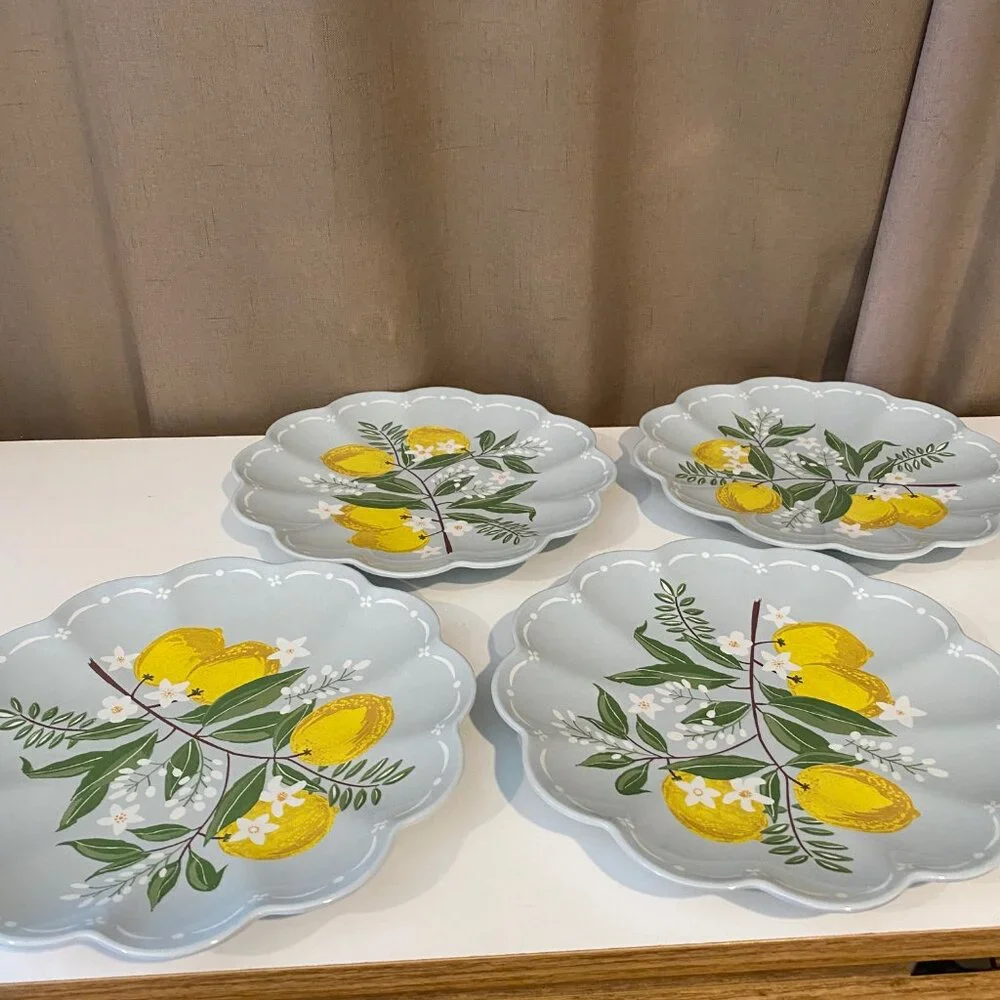 Laura Ashley set of 4 Melamine Plates Lemons Summer Garden Indoor Outdoor 9